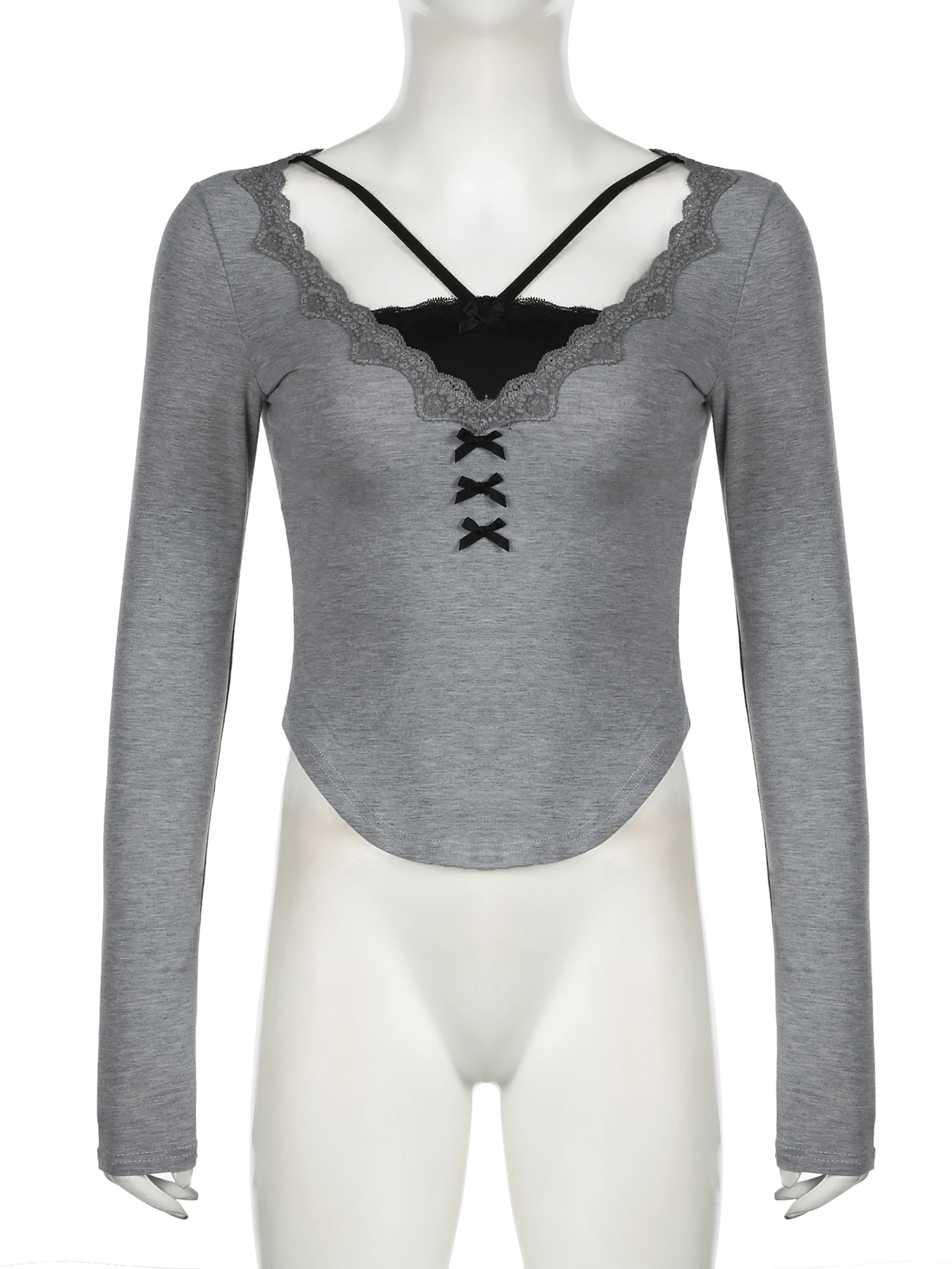 Повседневная футболка IAMSURE в стиле пэчворк с кружевной отделкой облегающие