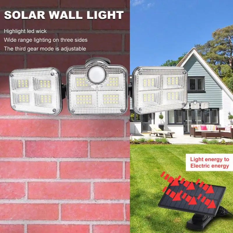 

Solar Lights Outdoor LED Wall Lamp With Adjustable Heads Security LED Flood Light IP65 Waterproof With 3 Working Modes