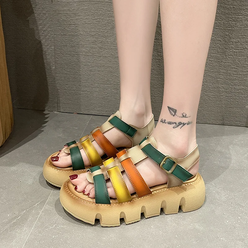 

Women Sandals 2022 Summer New Platform Shoes Women's Shoes Retro Hollow Roman Flat Shoes Sandals Shoes for Women Fashion Shoes
