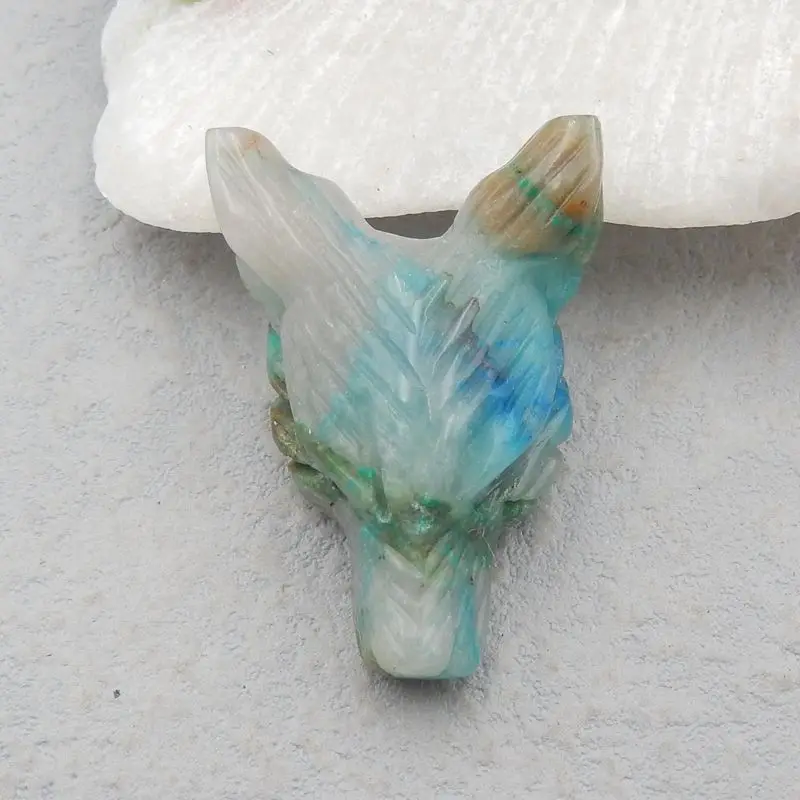 

Support The Customization Of Carved Wolf Head Chrysocolla Necklace Pendant Bead 38x26x13mm 12g Trendy Jewelry Accessory