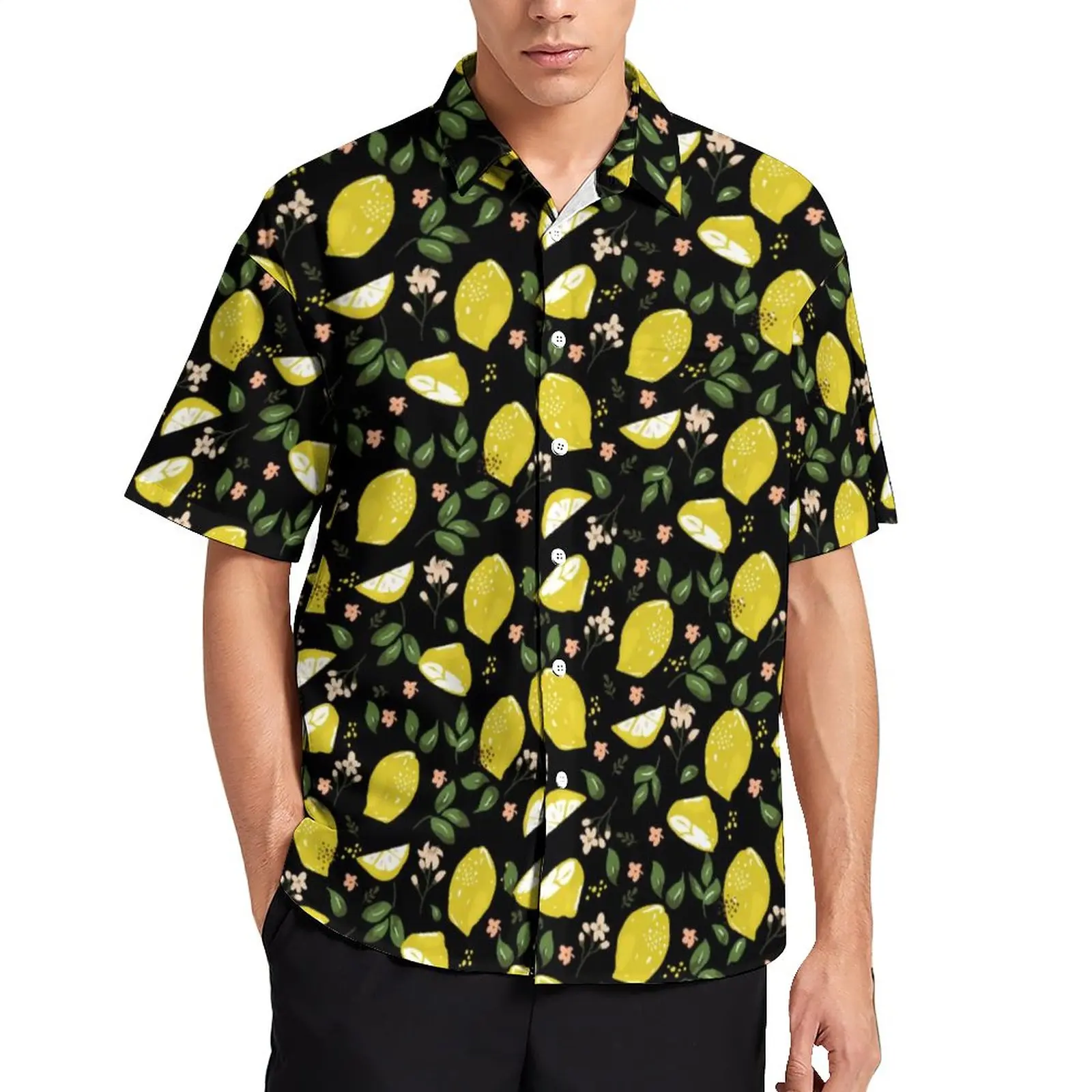 

Yellow Lemon Loose Shirt Men Vacation Bright Fruit Print Casual Shirts Hawaiian Custom Short Sleeve Harajuku Oversize Blouses