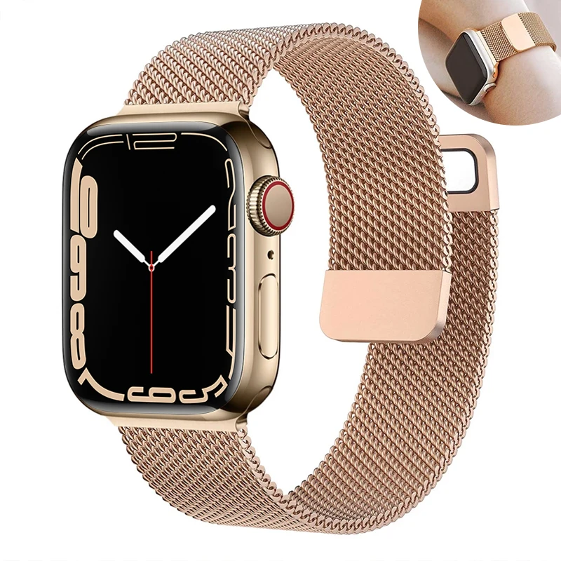 

Strap For Apple watch Band 44mm 40mm 45mm 41mm 38mm 42mm 44 mm Accessorie Milanese Loop Metal bracelet iWatch serie 3 4 5 6 se 7