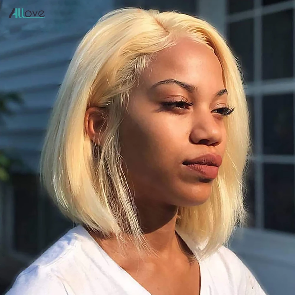 Allove 613 Bob Wig Straight Bob Wig Lace Front Human Hair Wigs Pre Plucked Transparent Brazilian Short Blonde Bob Wigs For Women