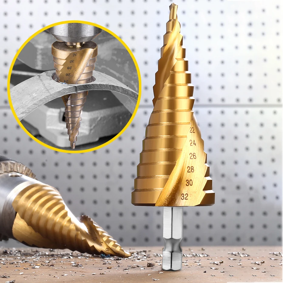 

4-12MM 4-20MM 4-32MM Hex Spiral Step Drill Bit Set HSS Titanium Coated Metal Wood Hole Cutter Power Tool Woodworking Metal Drill