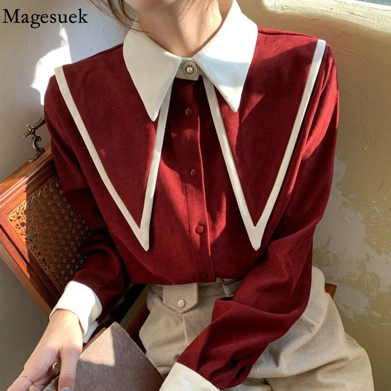 

Korean Fashion Button Up Shirt White Sharp Ruffle Turn Down Collar Blouse Women Tops Office Lady Clothing Shirts Blusas 18761