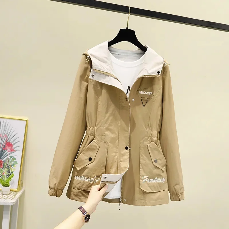 

Женская куртка, пальто, Новинка осени 2022, Корейская Повседневная Женская ветровка с длинным рукавом, куртка с капюшоном и карманами на молнии, верхняя одежда