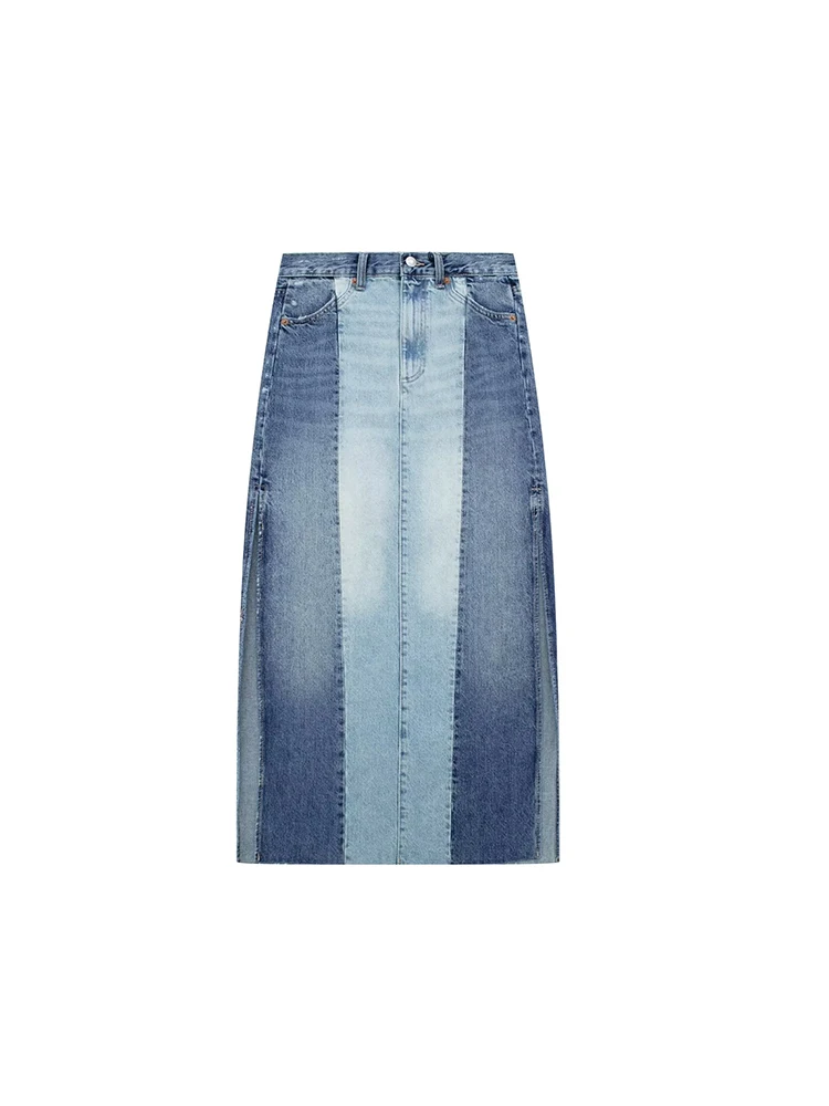 

Patchwork Denim Skirts for Women Blue Mid Waist Skirts Woman Fashion 2023 Summer Maxi Skirt Female