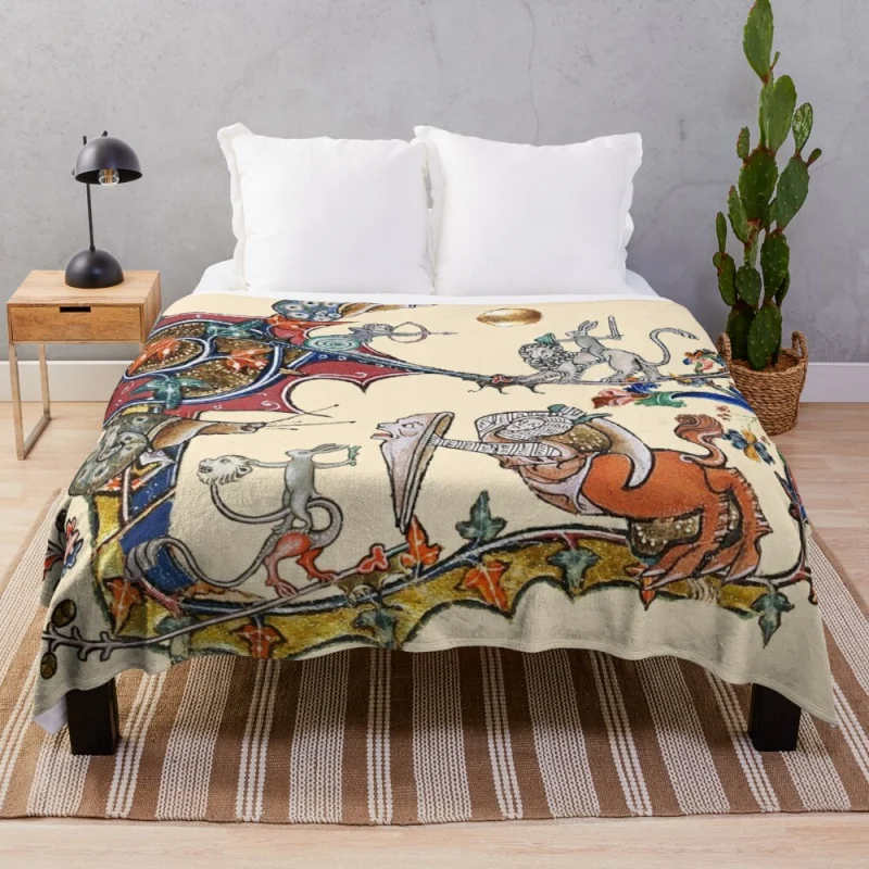 

WEIRD MEDIEVAL BESTIARY WAR Between Snails and Killer Rabbits ,Lion,Centaur KnightThrow Blanket Hairy Blanket Shaggy Blanket