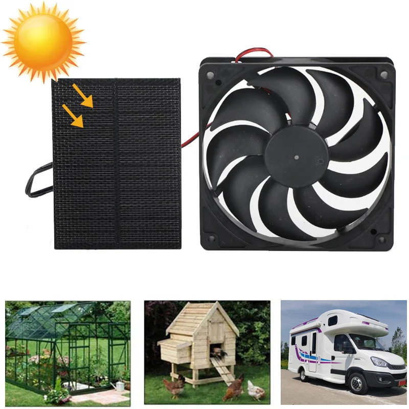 

3W Exhaust Fan ETFE Solar Panel Power 12cm Air Extractor Toilet Pet Dog Chicken Coop House Chassis RV Mini Exhaust Ventilator