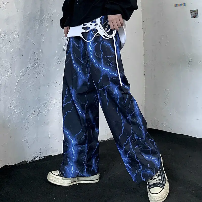 

Feiernan Lightening Print Wide Leg Pants Women Oversize Harajuku Hippie Streetwear Korean Punk Trouser for Female Aesthetic Alt