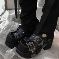 dark gothic punk pu leather lolita shoes 2021 new style belt square head thick bottom platform shoes versatile mary jane shoes