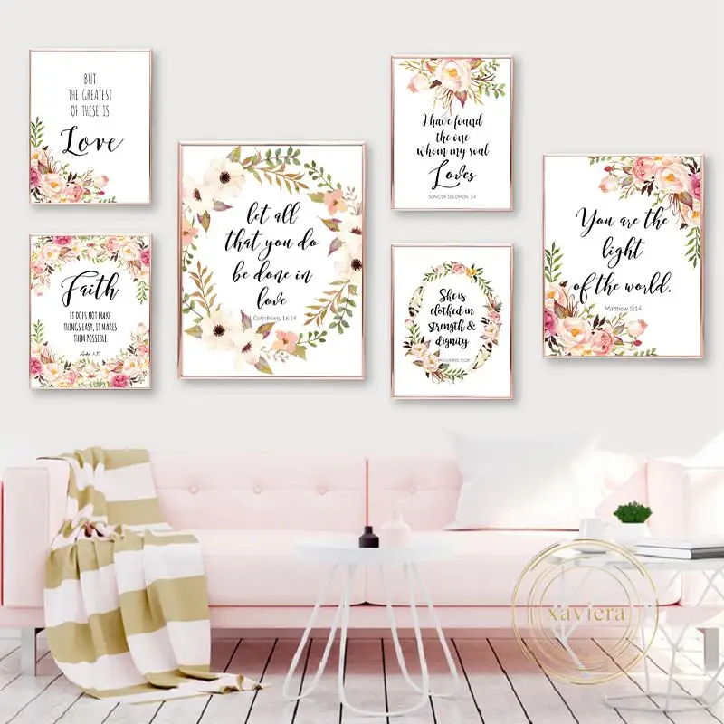 

Bible Verse Flower Canvas Painting Christian Inspirational Quotes Pictures Wall Art Posters and Prints Home Decor Living Room