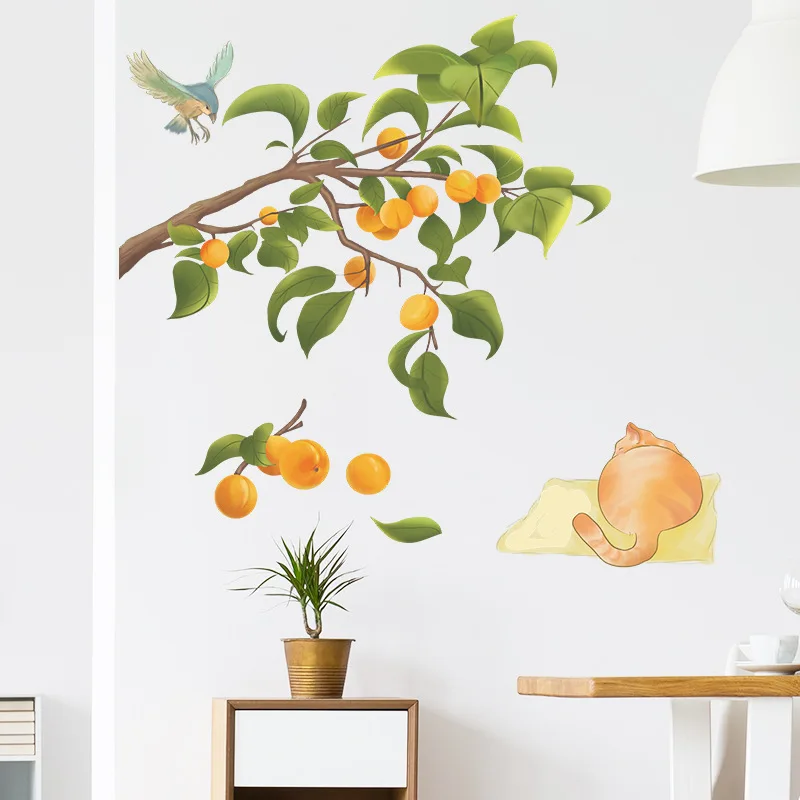 

Cartoon Fruit Tree Kitten Wall Stickers Kids Room Decor Living Room Background Home Decoration Decals Self Adhesive Wallpaper