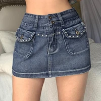 y2k denim skirt ladies summer harajuku vintage jeans mini skirt women 2000s hippie korean fashion sexy micro bottoms