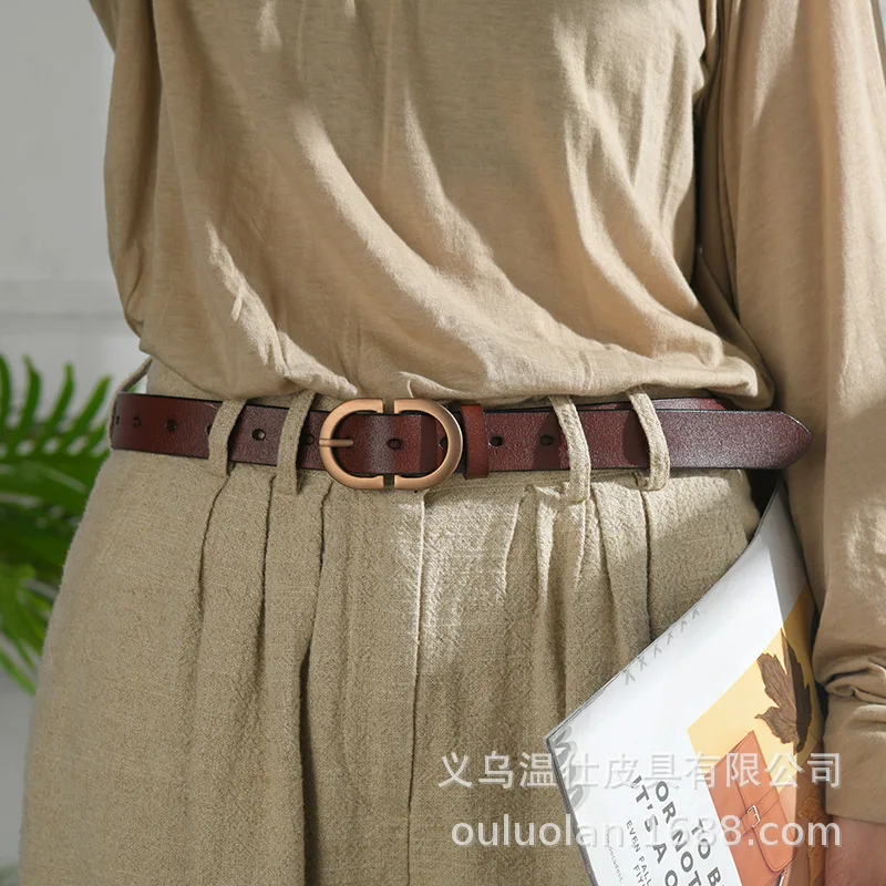 

Женский кожаный ремень с пряжкой, черный или коричневый декоративный ремень в стиле ретро, длиной 41,3 дюйма, корейский стиль, для джинсов, платьев и пальто