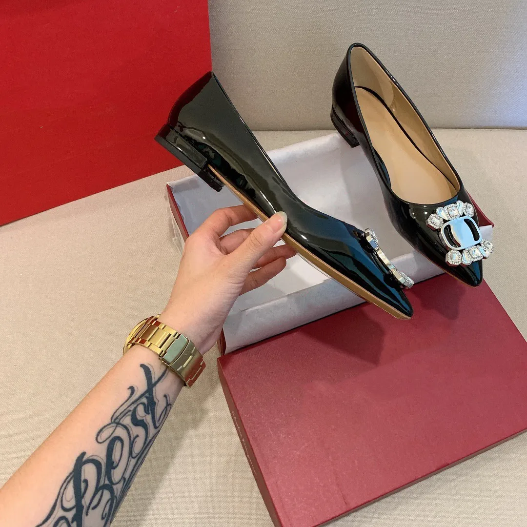 Black Patent Crystal Women's Flats Pointed Toe Fashion Mature Concise 2022 Ladies Casual Shoes Slip On Large Size 40 41 Shofoo