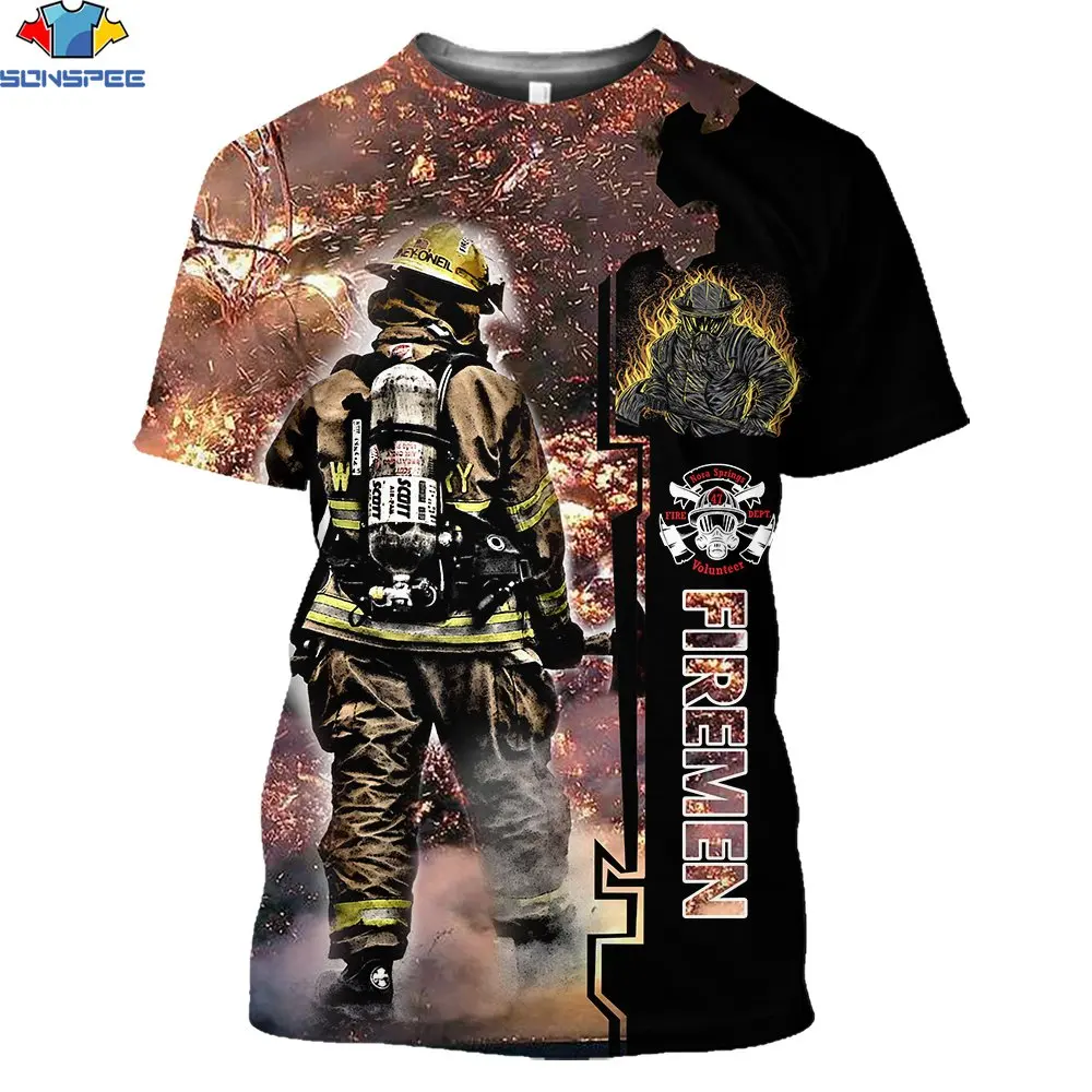 

SONSPEE 3D Print Men's Women's Summer T-Shirts Firefighter Fire Extinguisher Fireworks Sports Loose Cosplay Personality Tee Tops