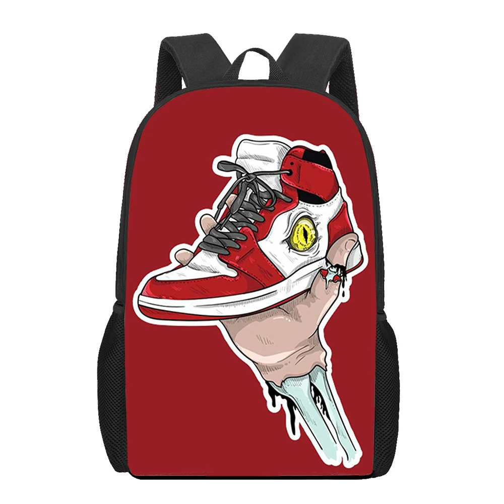 

Art Sneakers Red Backpack Yellow Evil Eye Hippie School Bags for Teens Boys Girls Hip Hop Shoe Schoolbag 16 Inch Student Bookbag