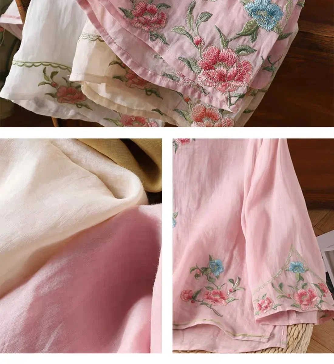 Рубашка женская из хлопка и льна блузка в китайском стиле с вышивкой свободная