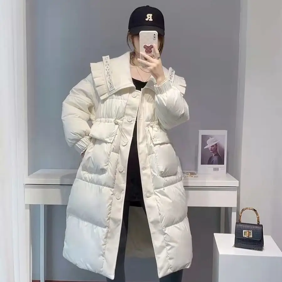 

Утепленная куртка 80% на белом утином пуху, темно-синий однотонный пуховик с воротником из бисера, Модный повседневный пуховик с карманами и пуговицами, 2023