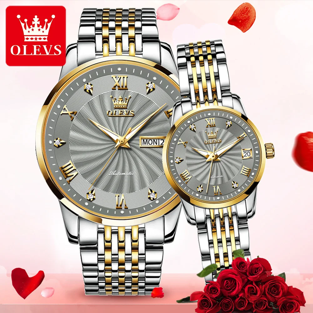 OLEVS 6630 Waterproof Full-automatic Couple  Wristwatch Stainless Steel Strap Automatic Mechanical Fashion Watch for Couple enlarge