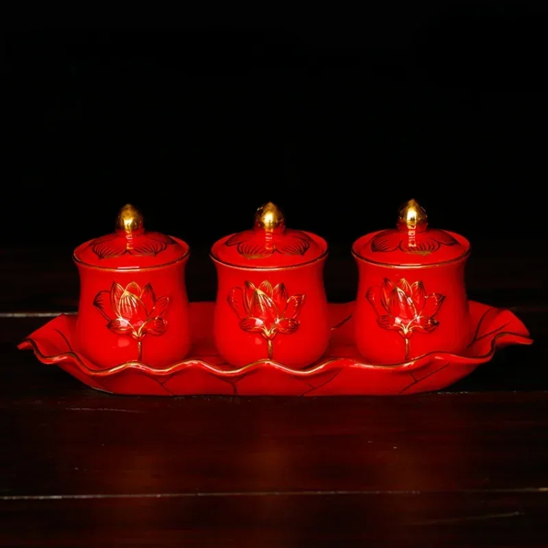 Китайская керамическая чашка для подачи воды Гуаньинь три чашки чаша Будды с