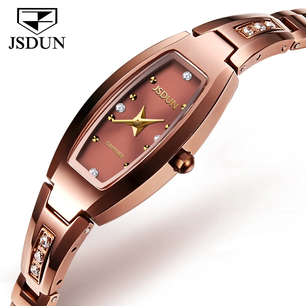 

JSDUN – montre-bracelet à Quartz en acier tungstène pour femmes, marque de luxe, en or, saphir élégant