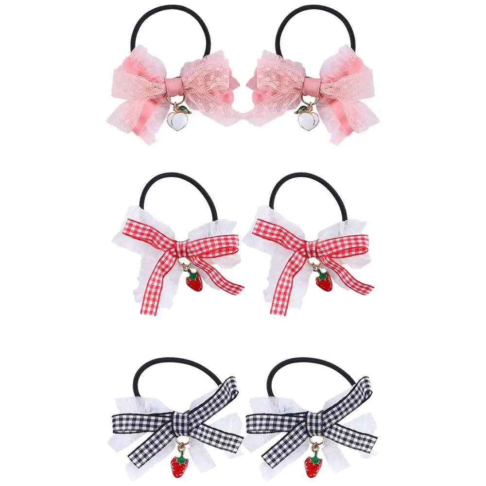

Sweet Chiffon Lace Bow Strawberry Pendant Cloth Children Hairpin Women Hair Rope Korean Style Barrettes 2PCS/Set Hair clip