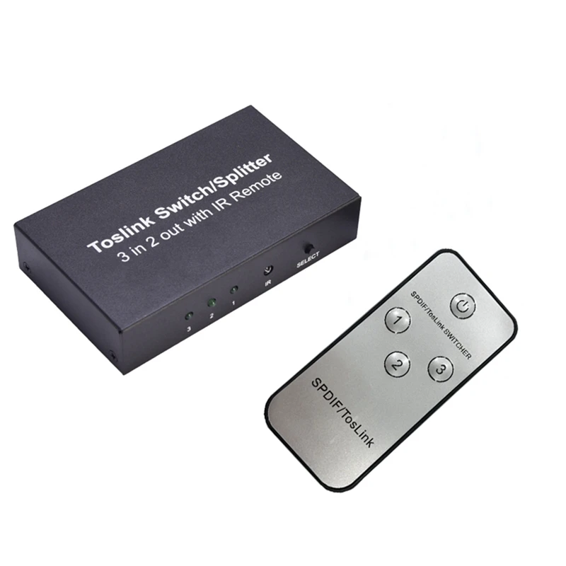 

3 Port Optical Switcher With 2 Way Spdif Toslink Optical Digital Audio Splitter 3 In 2 Out With IR Remote Control Switch
