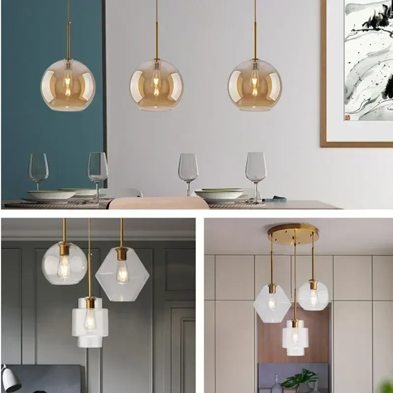 

Стеклянный подвесной светильник в скандинавском стиле, лампы из янтарного стекла для столовых, кухни, кабинета, спальни, гостиной, кафе, осветительные приборы для украшения дома