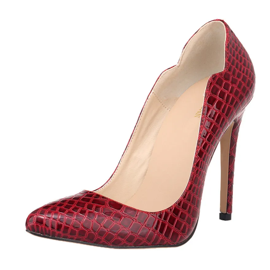 Сексуальные женские туфли-лодочки с крокодиловым узором осенние туфли острым