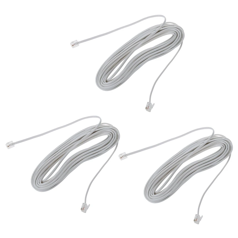 

3X 9M 30Ft RJ11 6P2C Modular Telephone Phone Cables Wire White
