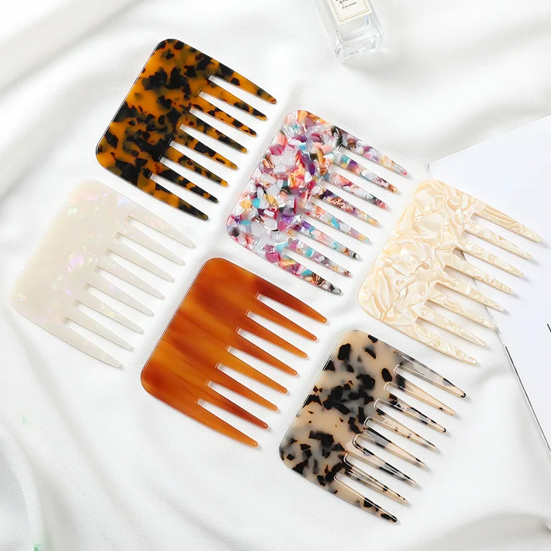 

European And American Acetic Acid Sheet Hair Comb Antistatic Comb Stylish And Exquisite Marbling Leopard Print Wide Tooth Comb