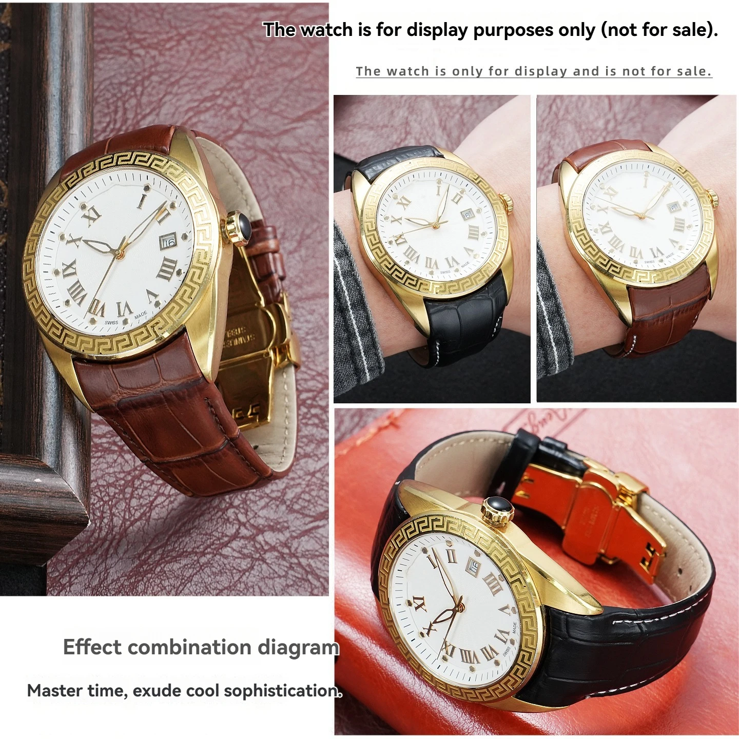 Фото Ремешок из натуральной кожи 24 мм, изогнутый, для Versace V-Sport II Series VFE130015 VFE160017, мужской, черно-коричневый, из телячьей кожи, с пряжкой №3
