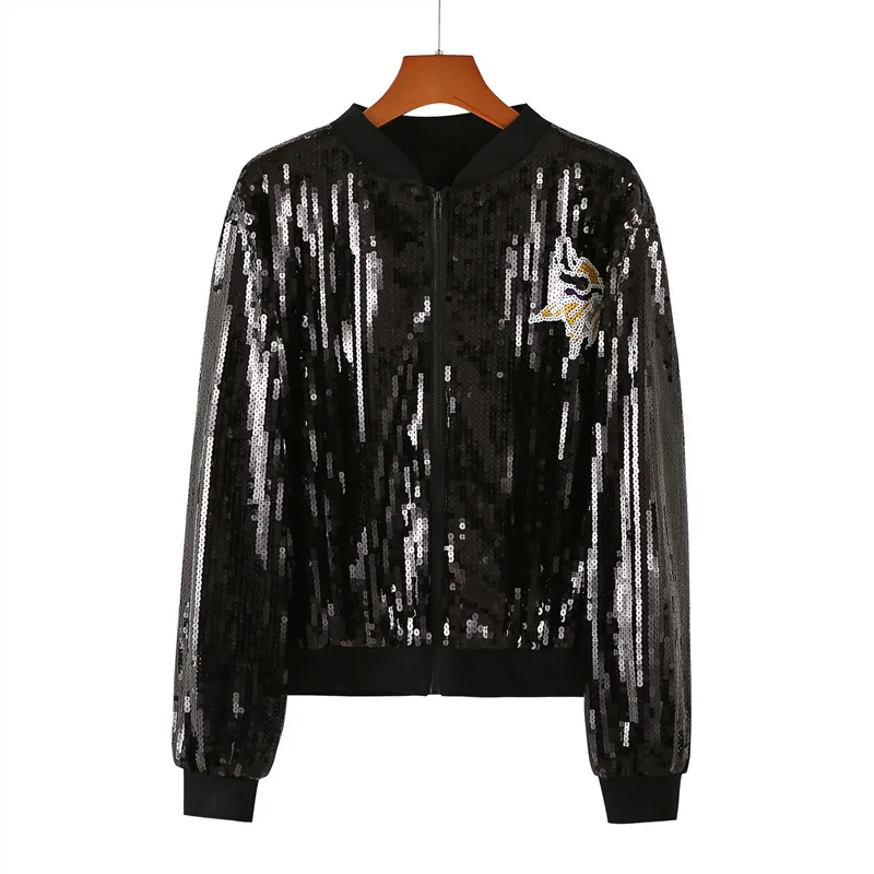 Осенняя новая уличная одежда с блестками и длинными рукавами свободная куртка