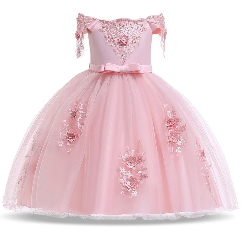 

Lace Elegant Princess Flower Girl Dress For Wedding Birthday Party Beading Kids Clothes For Girls Children Christmas Costume