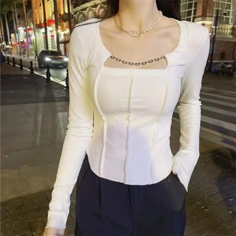 

2023 New Brand New Women's T-shirt Slim Pure Color Women T-shirt Long-sleeved for Female Thin Tops Woman Tees Shirts T96