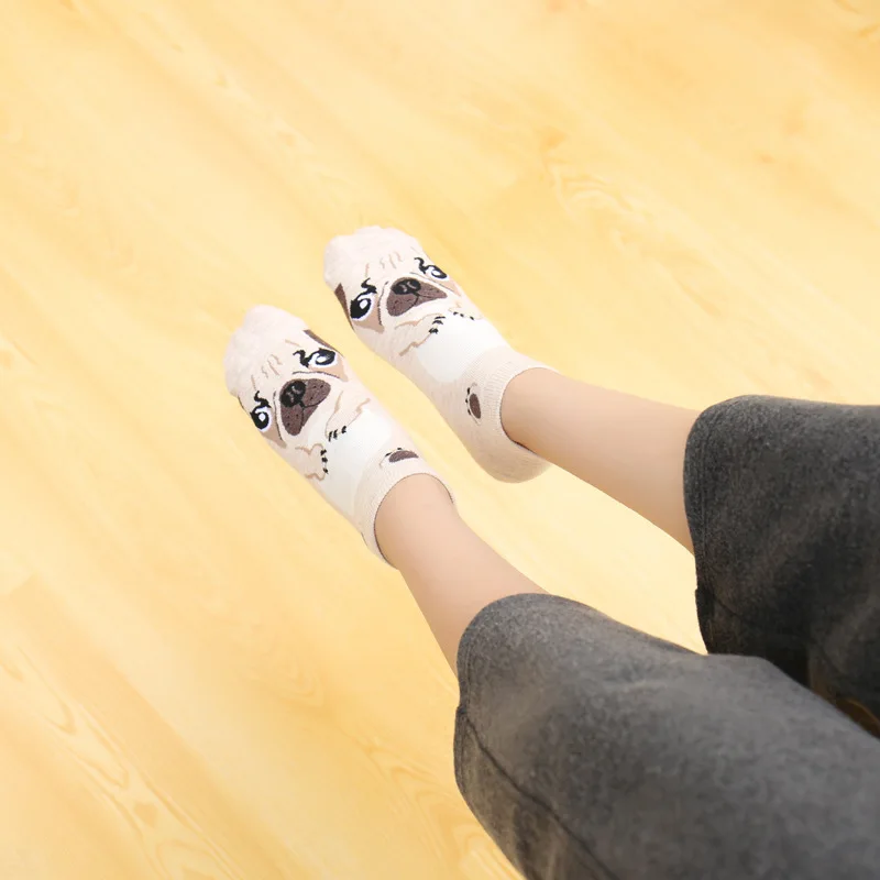 Morematch 1 Pair Women Animal Ankle Sock Pug Corgi Rottweiler Schnauze Samoyed Dog Pet Cotton Socks 5 Colors Optional