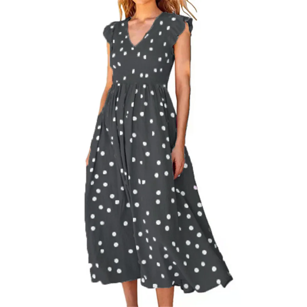 Женское Повседневное платье макси в горошек длинное пляжное без рукавов с