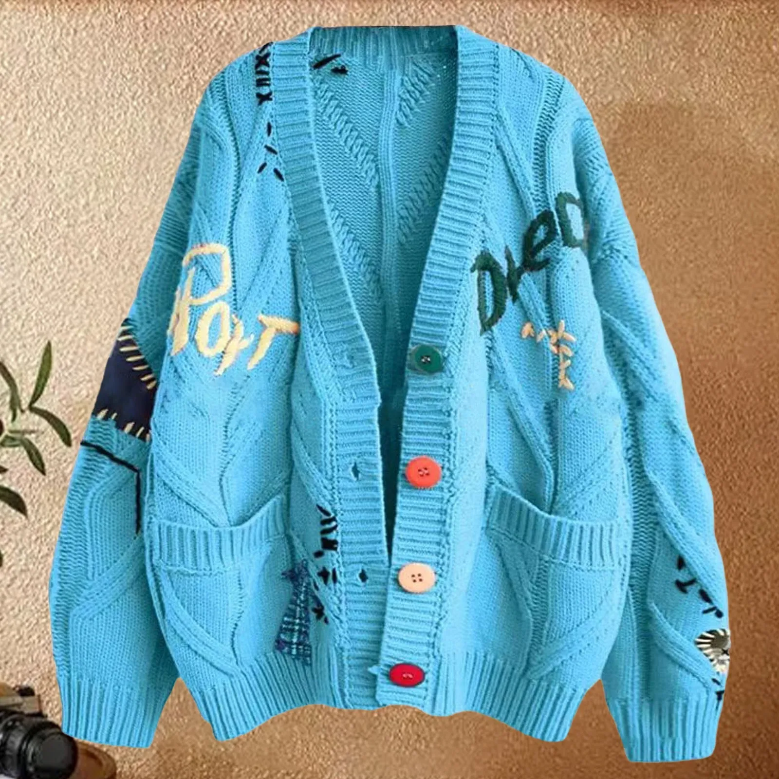 Новый дизайн свободный свитер пальто вязаный кардиган с подставкой на пуговицах