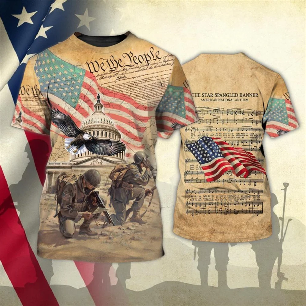 

2023 модная мужская футболка для отдыха с принтом американского флага, Свободный Топ с круглым вырезом, дышащая удобная летняя одежда большого размера
