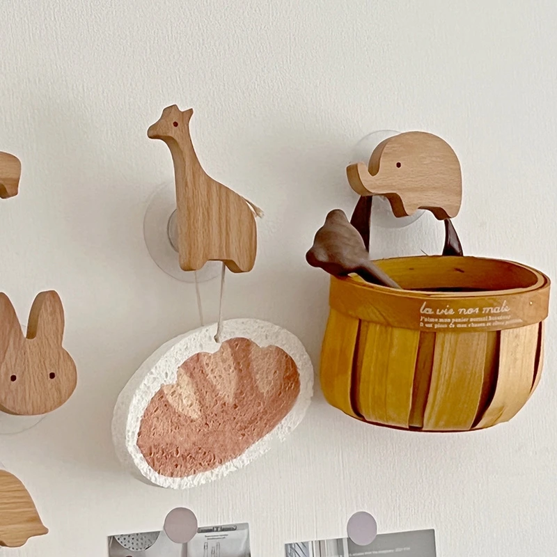 1pcs New Wooden Hook Creative Nordic Cute Animal Hook Wall Hanging Coat Hook Home Decoration Solid Wood Hook Kitchen Accessories