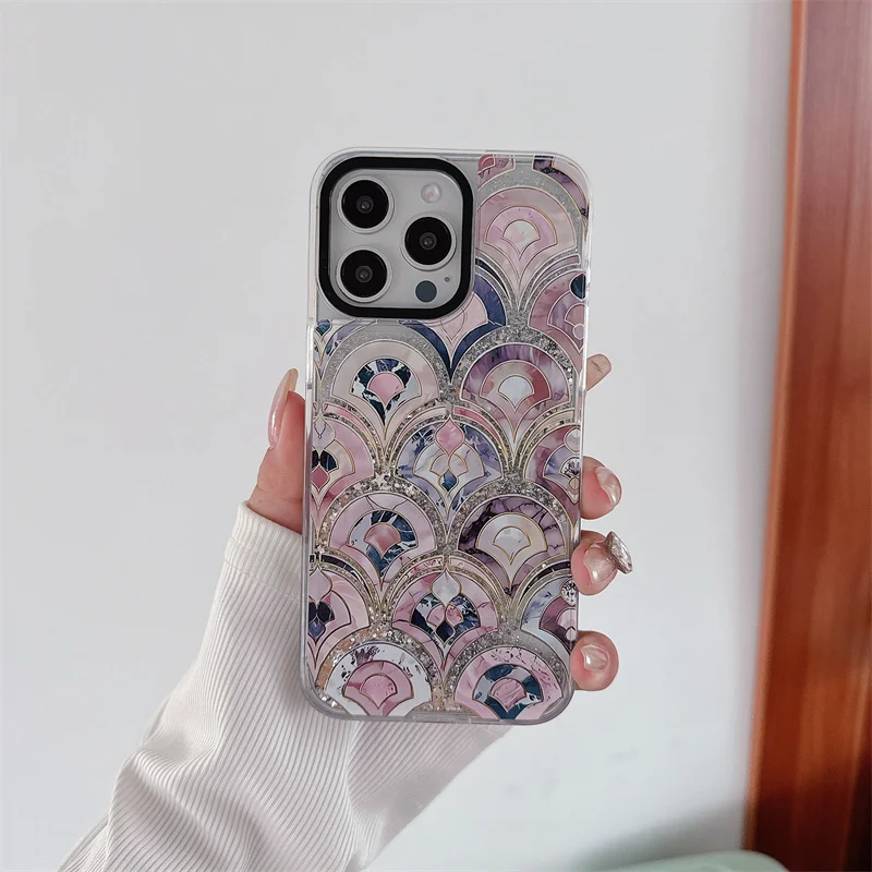 Плавающий серебряный чехол Рыбья чешуя-русалка для iPhone 15 13 14 Pro Max жидкий с