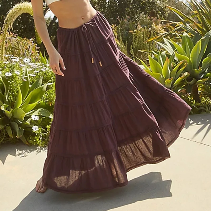 

Maemukilabe 0s Vintage Pleated Dress Y2K Aesthetic Fairy Grunge High-Waisted Long Skirt Chic Women Boho Beach Holiday Streetwear