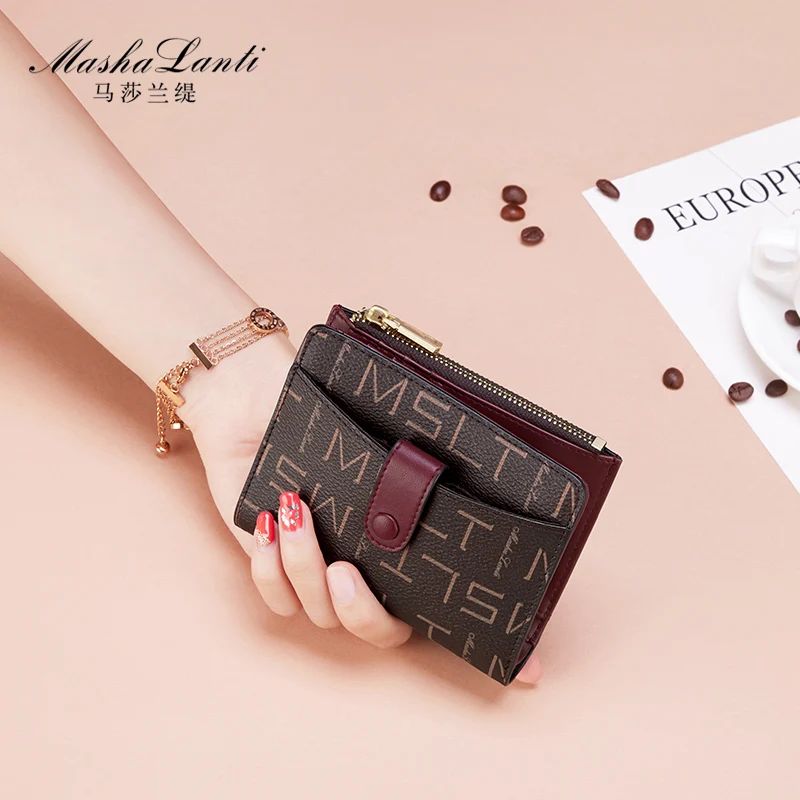 MashaLanti Women Wallet Vintage Luxury Small Mini Card Holder with Coin Pocket Zipper Short Female Purse