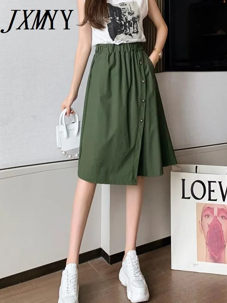 

JXMYY Fashion 2023 Summer Korean Style Cotton Wide Leg Capris Women Short Pants High Elastic Bud Waist Shorts Skirts Female
