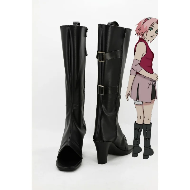

Janpanese Anime Haruno Sakura Cosplay Shoes Boots Halloween Party For Women Girls Black Shoes European Size