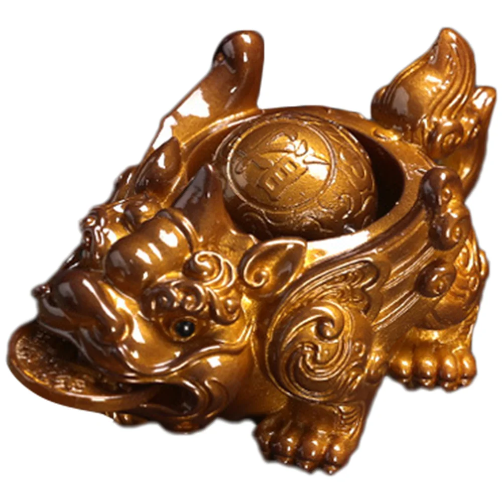 

Figurine Wealth Statue Tea Sculpture Pet Pi Yao Housewarming Animal Foo Porsperity Statues Gift Congratulatory Dogs Fu Troops
