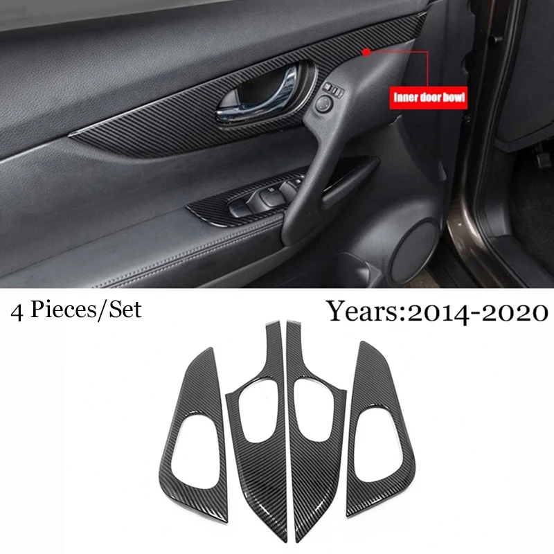 

For Nissan Qashqai j11 Rogue 2014-2020 auto accessories ABS Carbon fiber Car inner door Bowl protector frame Cover Trim 4pcs