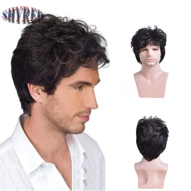 

Synthetic Short Men Wig Natural Black Straight Wavy Hair Heat Resistant for Daily Party Cosplay